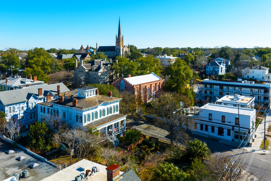 Aerial of downtown Wilmington, North Carolina